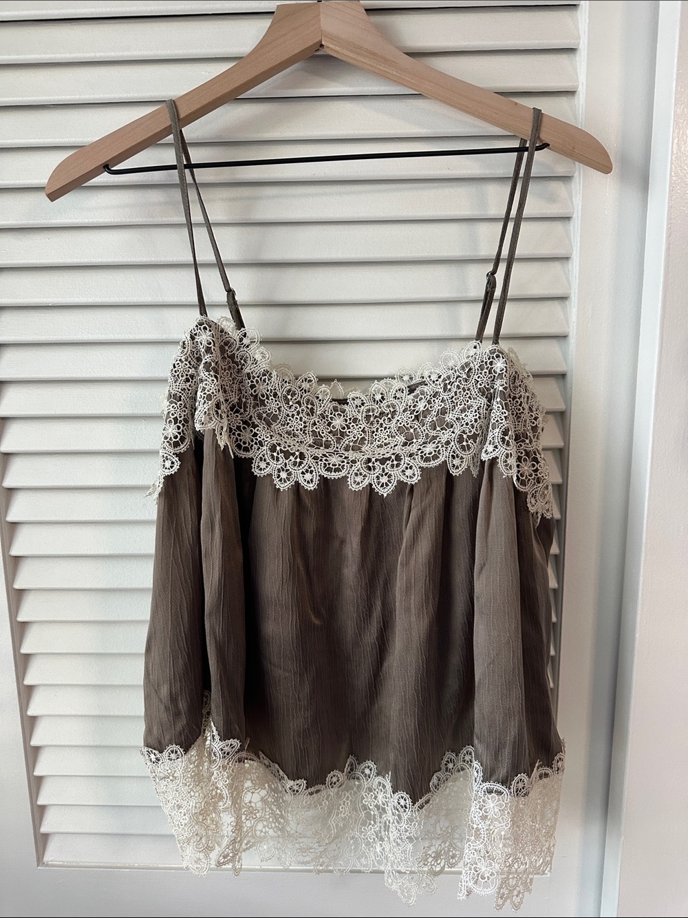 Zara Olive Camisole with Ivory Lace Trim